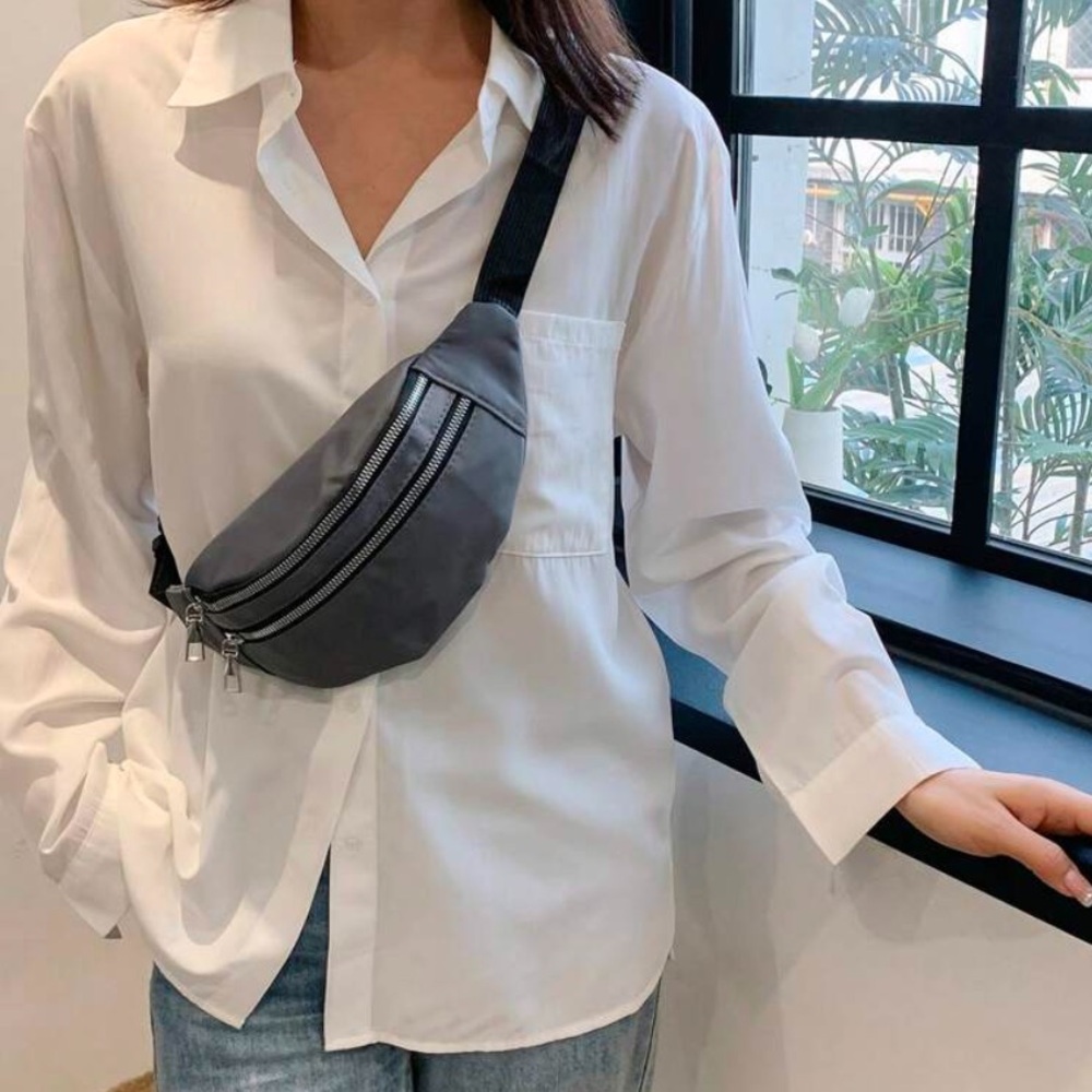 💙Women’s Gray Double Front Pockets Adjustable Strap Release Buckle Fanny Pack